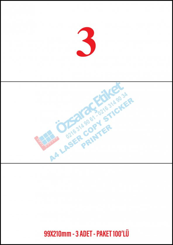 99MMX210MM A4 LAZER ETİKET 1 PAKET 100 SAYFA
