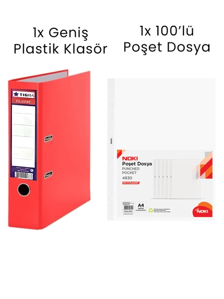 1 Adet Tigra Geniş Klasör 1 Adet Noki 100'lü Poşet Dosya Ofis Seti