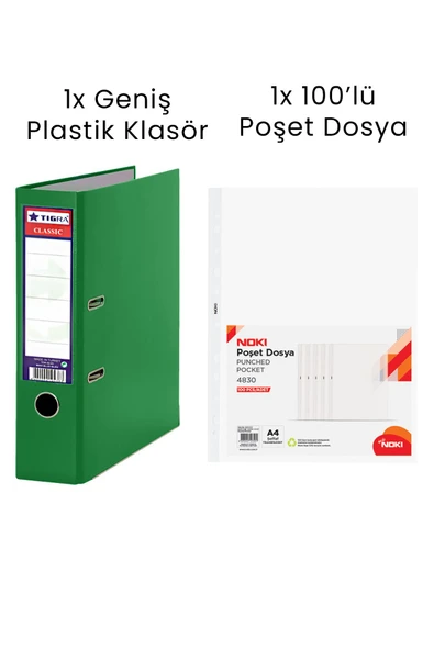 1 Adet Tigra Geniş Klasör 1 Adet Noki 100'lü Poşet Dosya Ofis Seti - 4