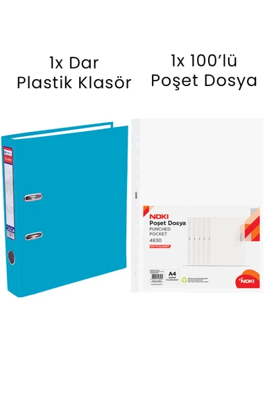 1 Adet Tigra Dar Klasör 1 Adet Noki 100'lü Poşet Dosya Ofis Seti