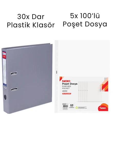 30 Adet Tigra Dar Klasör 5 Adet Noki 100'lü Poşet Dosya Ofis Seti