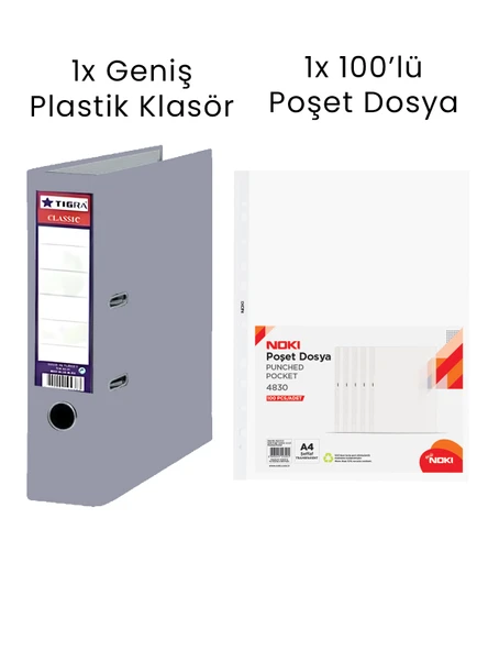1 Adet Tigra Geniş Klasör 1 Adet Noki 100'lü Poşet Dosya Ofis Seti - 2