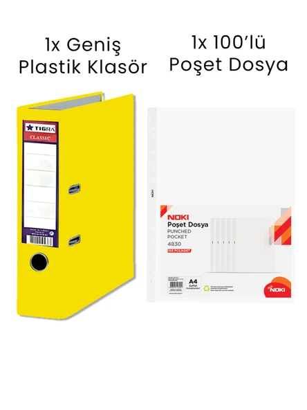 1 Adet Tigra Geniş Klasör 1 Adet Noki 100'lü Poşet Dosya Ofis Seti ürün görseli