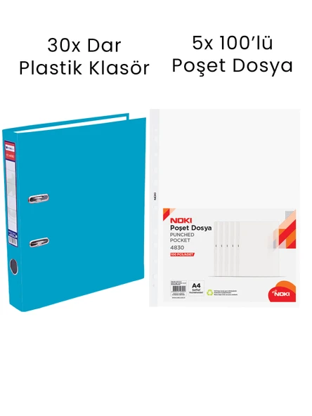 30 Adet Tigra Dar Klasör 5 Adet Noki 100'lü Poşet Dosya Ofis Seti - 6