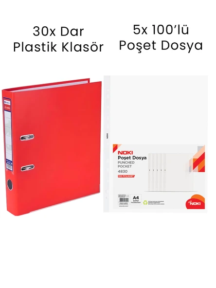 30 Adet Tigra Dar Klasör 5 Adet Noki 100'lü Poşet Dosya Ofis Seti - 7