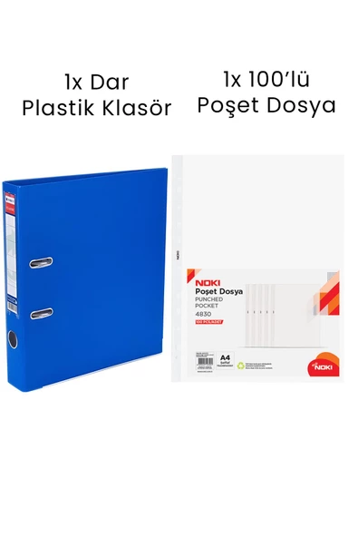 1 Adet Tigra Dar Klasör 1 Adet Noki 100'lü Poşet Dosya Ofis Seti