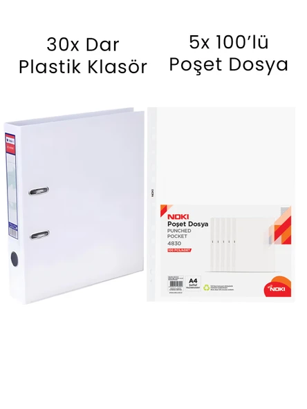 30 Adet Tigra Dar Klasör 5 Adet Noki 100'lü Poşet Dosya Ofis Seti