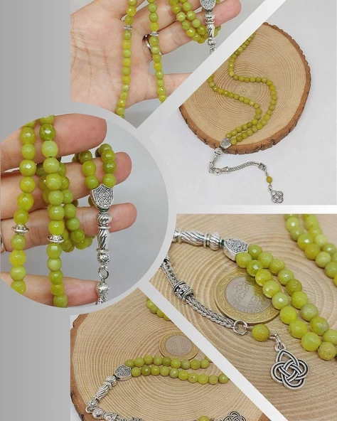 Peridot (Zebercet) Taşı Faset Kesim 99luk Tesbih 6mm (5650)