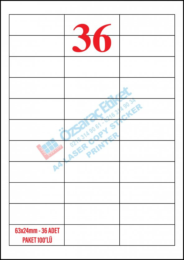 63MM*24MMA4 LAZER ETİKET 1 PAKET 100 SAYFA