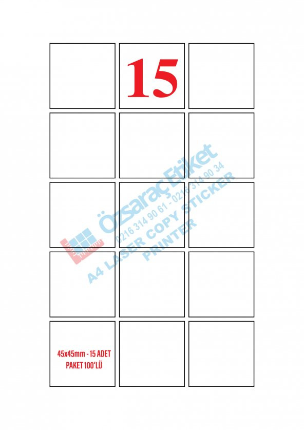 45MM*45MM A4 LAZER ETİKET 1 PAKET 100 SAYFA