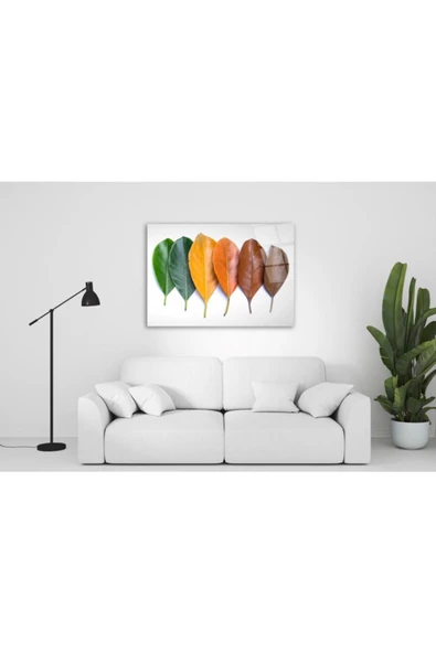 Yapraklar Dekoratif ve Modern Cam Tablo