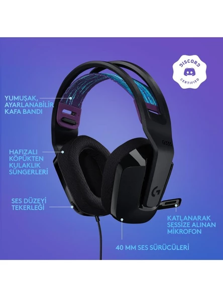 Logitech G335 Siyah Kablolu Mikrofonlu Kulak Üstü Oyuncu Kulaklığı - teşhir - 2