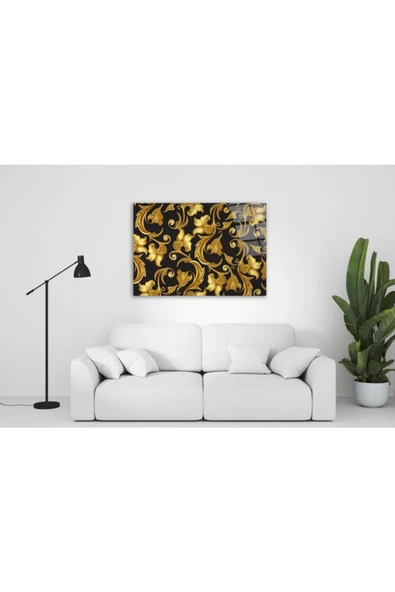 Gold Desenli Dekoratif ve Modern Cam Tablo