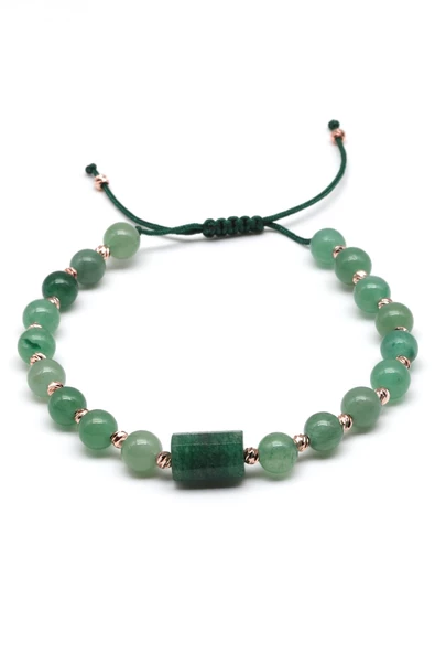 Aventurin Doğal Taş Makrome Örme Bileklik Küre Kesim - Resim 2