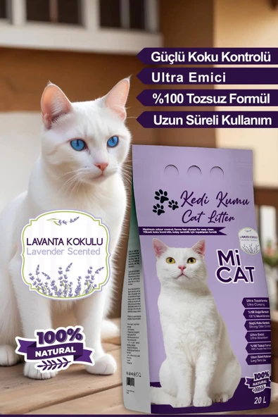 Mİ CAT 20 Litre Lavanta Kokulu Kedi Kumu Koku Hapseden Süper Topaklanan Ve Tozsuz - 2