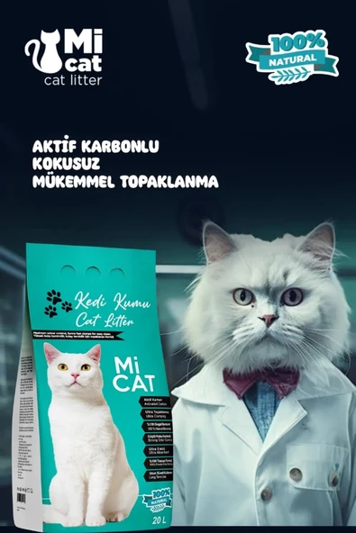 Mİ CAT 20 Litre Aktif Karbonlu Kokusuz Doğal Bentonit Kedi Kumu Süper Topaklanan Ve Tozsuz