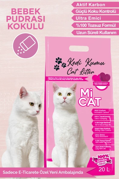 Mİ CAT 20 Litre Bebek Pudrası Kokulu Kedi Kumu Koku Hapseden Süper Topaklanan Ve Tozsuz - 2