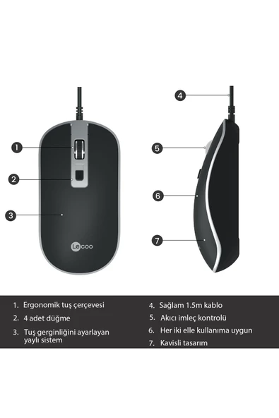 Lecoo Ms104 1600dpı 4 Tuşlu Usb Kablolu Optik Mouse Siyah - 4