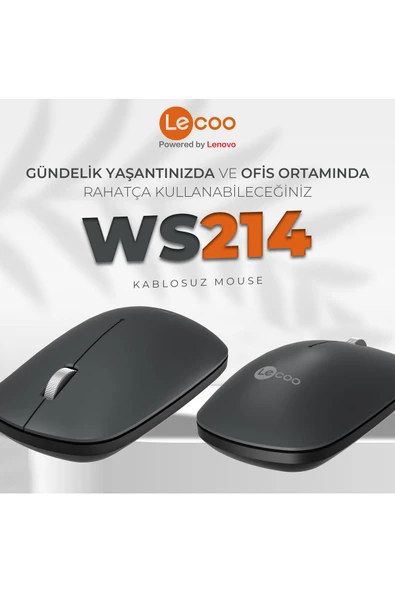 Lecoo Ws214 Kablosuz 1200dpı 3 Tuşlu Optik Mouse Gri - 3
