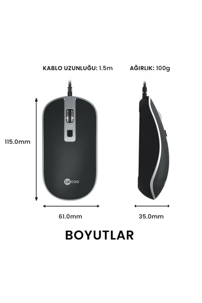 Lecoo Ms104 1600dpı 4 Tuşlu Usb Kablolu Optik Mouse Siyah - 7