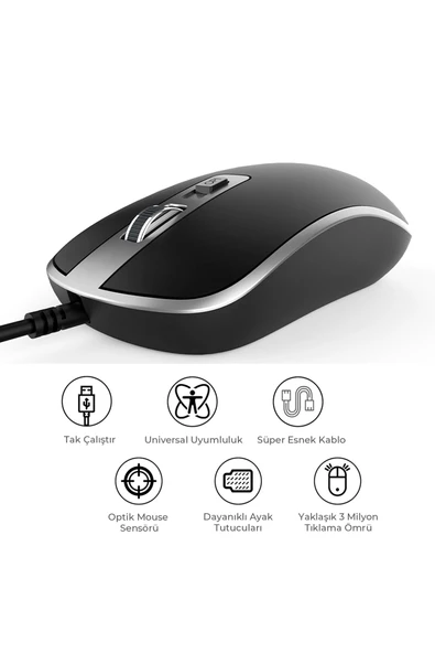 Lecoo Ms104 1600dpı 4 Tuşlu Usb Kablolu Optik Mouse Siyah - 2