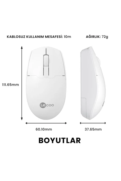 Lecoo Ws204 Kablosuz 1200dpı 3 Tuşlu Optik Mouse Beyaz - 4