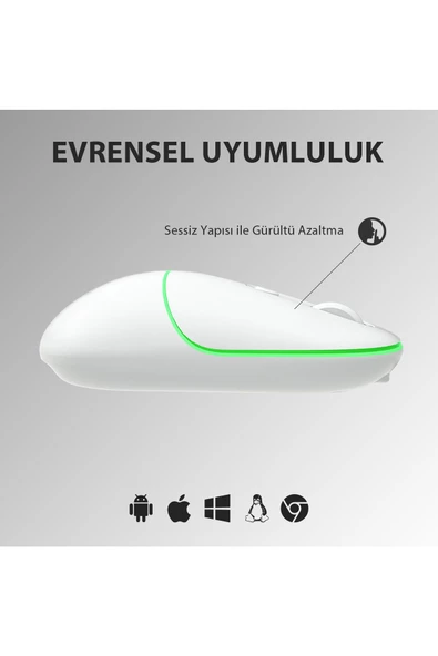 Lecoo Ws210 Dual Mod Rgb 2.4ghz Bluetooth 1600dpı 6 Tuşlu Şarjlı Sessiz Kompakt Kablosuz Optik Mouse Beyaz - 2