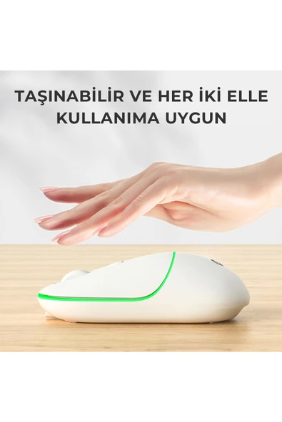 Lecoo Ws210 Dual Mod Rgb 2.4ghz Bluetooth 1600dpı 6 Tuşlu Şarjlı Sessiz Kompakt Kablosuz Optik Mouse Beyaz - 6