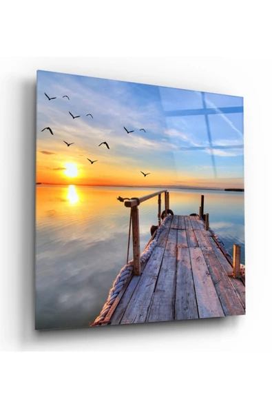 Iskelede Gün Batımı Dekoratif ve Modern Cam Tablo