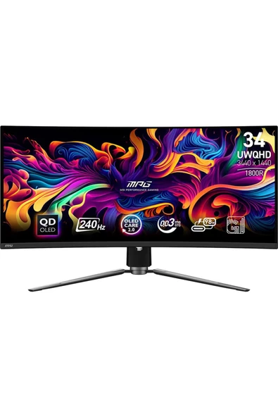 MSI MPG 341CQPX QD-OLED 34 3440x1440 240Hz 0.03 ms (GTG) HDMI DP Type-C QD-OLED Gaming Monitör