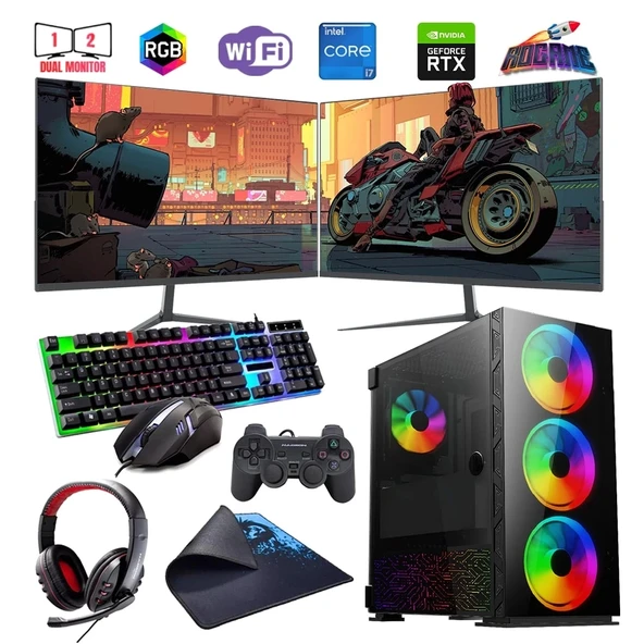 İ7 12700F 32GB DDR4 1TB M2 8GB RTX3050 Çift 24" Monitörlü Oyun Bilgisayarı (Gaming SET)