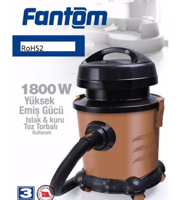 Fantom 2750 1800 W Islak Kuru Süpürge ECO WD 10-1  RoHS2 Hıgh Suctıon Power Siyah
