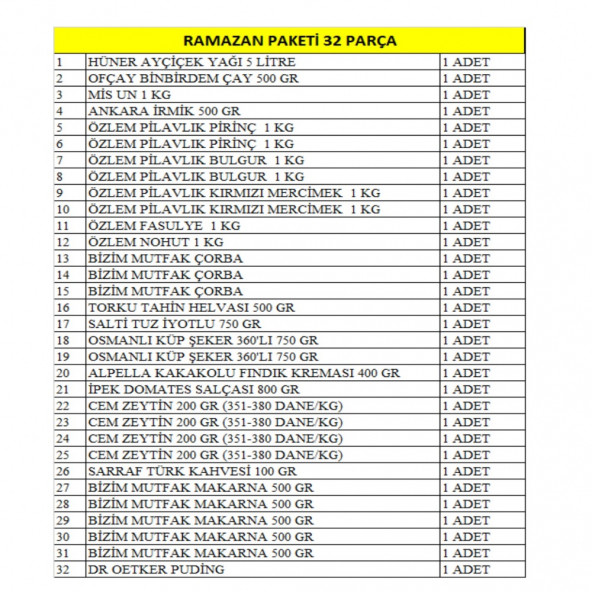 RAMAZAN PAKETİ ERZAK YARDIM KOLİSİ 32 PARÇA - 2