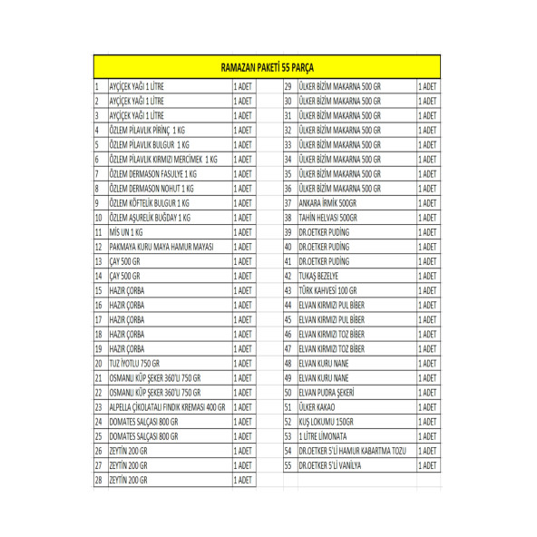 RAMAZAN PAKETİ ERZAK YARDIM KOLİSİ 55 PARÇA - 2