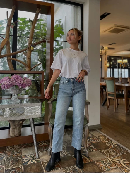 Kadın Kesik Paça Jean Mavi - 2