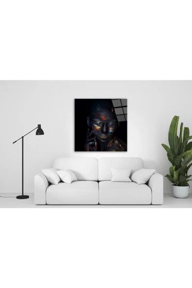 Siyah Kadın Silüeti Dekoratif ve Modern Cam Tablo ürün görseli