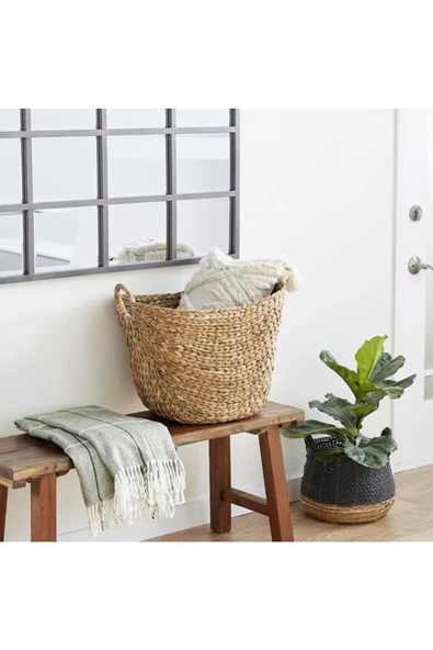 Yenigeldi El Yapımı Halka Kulplu Büyük Dokuma Saklama Sepeti (53.5cm*43.5 cm.43.5 cm) - 2
