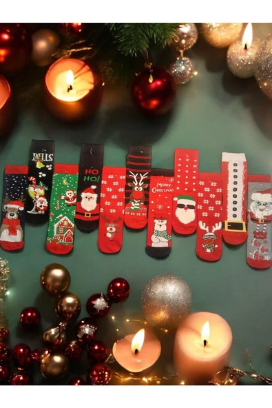 Yenigeldi 2 Adet Yılbaşı Çorabı Yıkanmış Renkli Desenli Noel Baba Ve Kış Temalı Çorap - 2
