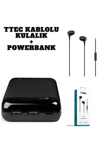 Ttec PowerSlim LCD 20.000 mAh Taşınabilir Şarj Aleti Powerbank USB-C 2BB184S + 2KMM13 TTEC KULAKLIK