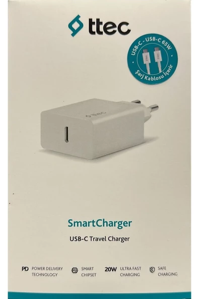 Ttec 2scs22bc Smartcharger Pd 20w Seyahat Hızlı Şarj Aleti+usb-c - Usb-c 3a Kablo Beyaz