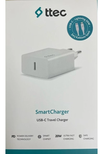 Ttec 2scs22bl Smartcharger Pd 20w Seyahat Hızlı Şarj Aleti+usb-c - Lightning 150cm Kablo Beyaz