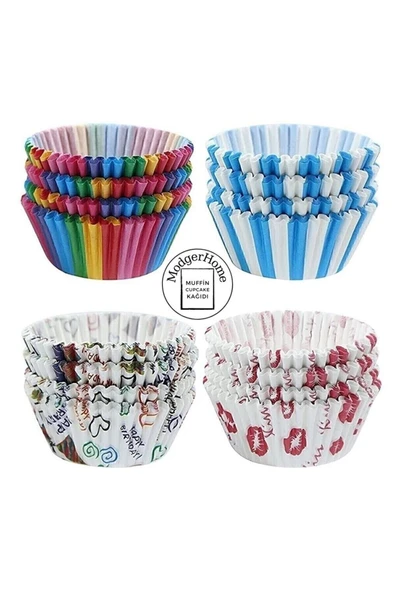 MODGER 100 Adet Muffin Cupcake Kağıdı, Renkli Kağıt Muffin Kek Kalıbı