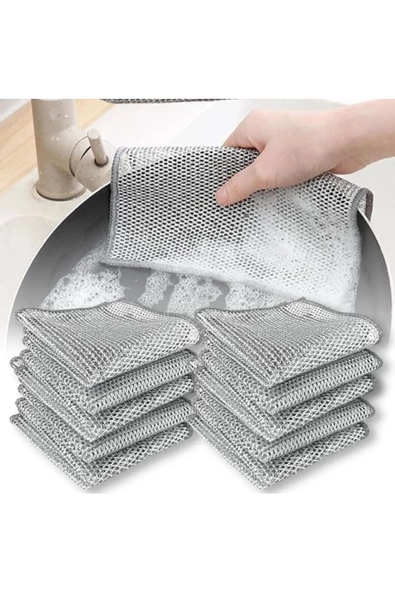 Yenigeldi 2 Adet Çift Katlı Çok Amaçlı Mucize Mikrofiber Inox Bez Telli Bulaşık Bezi, Mutfak Banyo Bezi