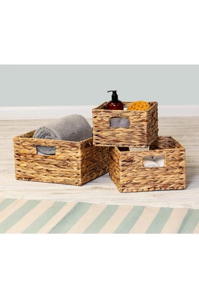 Yenigeldi 3 Adet Vietnam Dikdörtgen Hasır Kutu Sepet Dolap Düzenleyici ( 40-28-15cm / 36-23-13 cm / 30-19-10 cm)