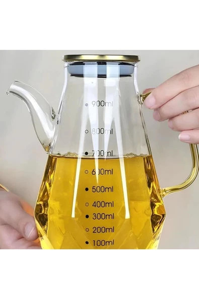 Yenigeldi 1 Adet Renkli Saplı Metal Kapaklı Ölçülü Cam Sirkelik, Yağlık 900 ml - 2
