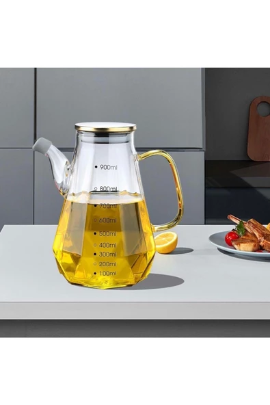 Yenigeldi 1 Adet Renkli Saplı Metal Kapaklı Ölçülü Cam Sirkelik, Yağlık 900 ml - 4