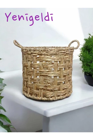 Yenigeldi (YÜKSEKLİĞİ:35CM-GENİŞLİĞİ:40CM)1 Adet Doğal Dekoratif Saklayıcı Hasır Sepeti Yen240022b