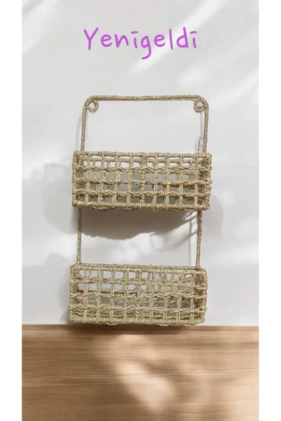 Yenigeldi 1 Adet Duvar Sepeti 2 Katlı Hasır Saklama Sepeti yen2400011