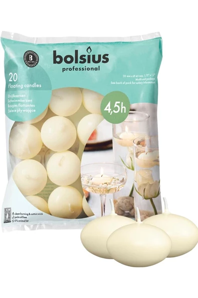 Yenigeldi 20 Adet 4,5 Saat BOLSIUS Yüzen Mum Beyaz Fildişi Avrupa Üretim ,Düğün , Etkinlikler, Partiler