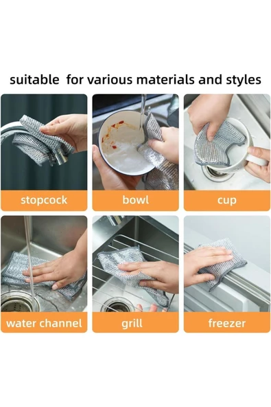 Yenigeldi 3 Adet Çift Katlı Çok Amaçlı Mucize Mikrofiber Inox Bez Telli Bulaşık Bezi , Mutfak Banyo Bezi - 3